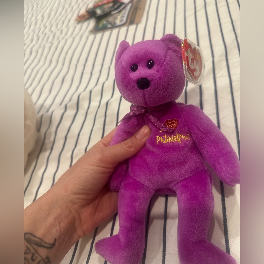 Ty Purple Plush Bear with Embroidered Heart